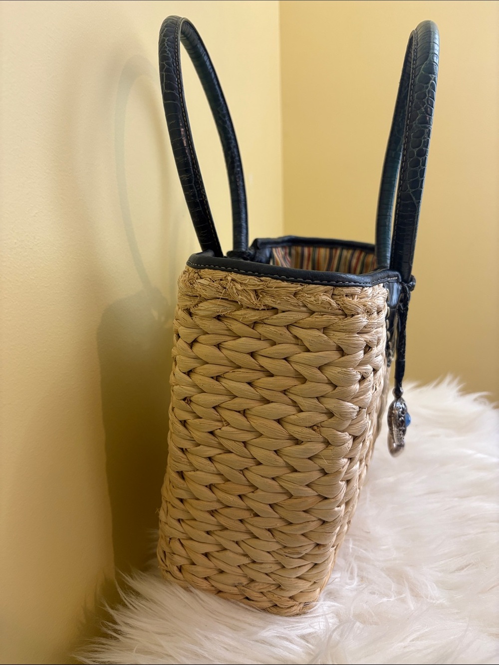 Brighton | Woven Straw Structured Dark Green Croc-Texture Top Handles Tote Bag - Picture 11 of 17